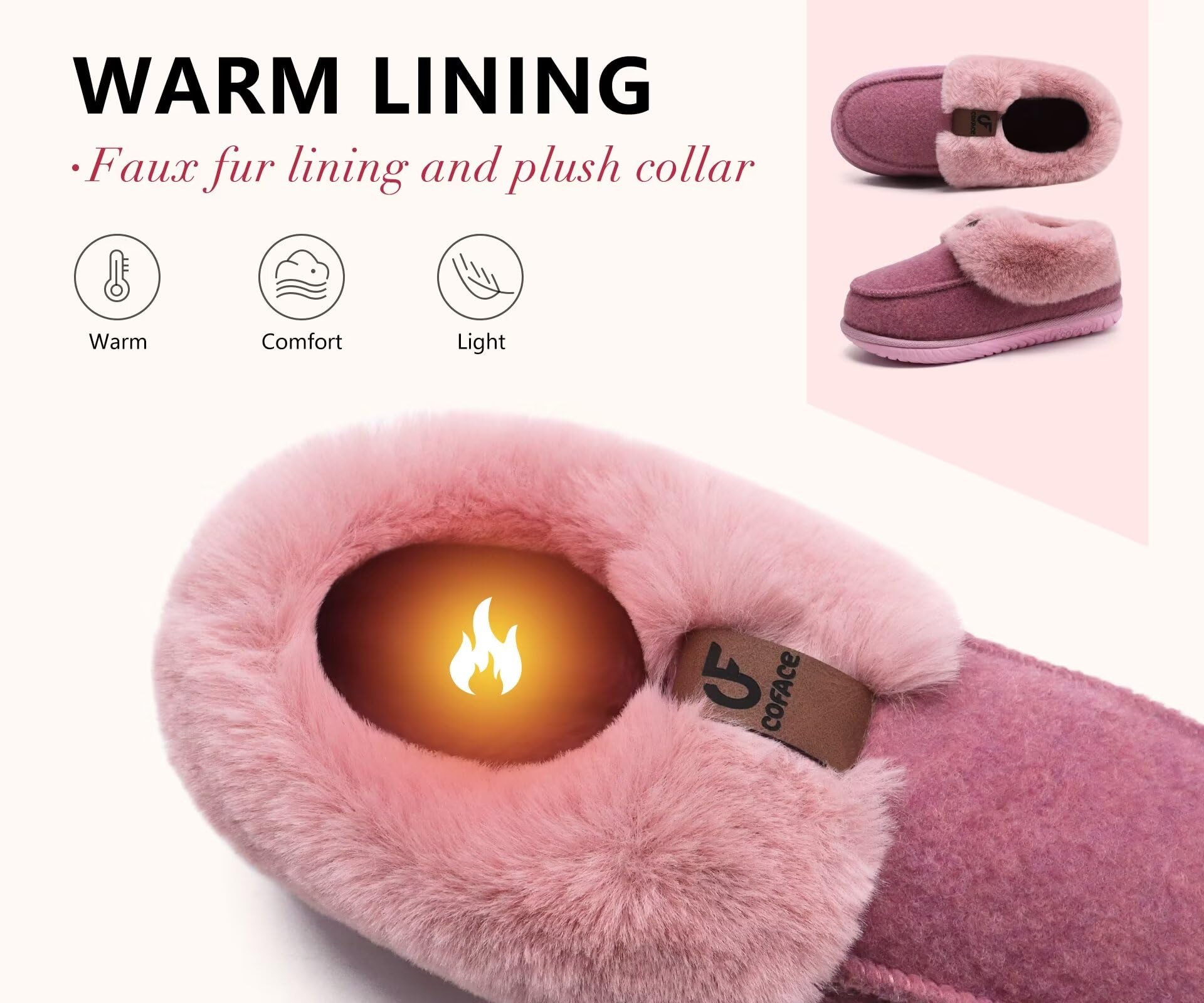 COFACE Pantofole Donna Invernali Peluche Pelle Pantofola Chiuse Calde Feltro Ciabatte da Casa Comode Memory Foam Slippers Antiscivolo Suola