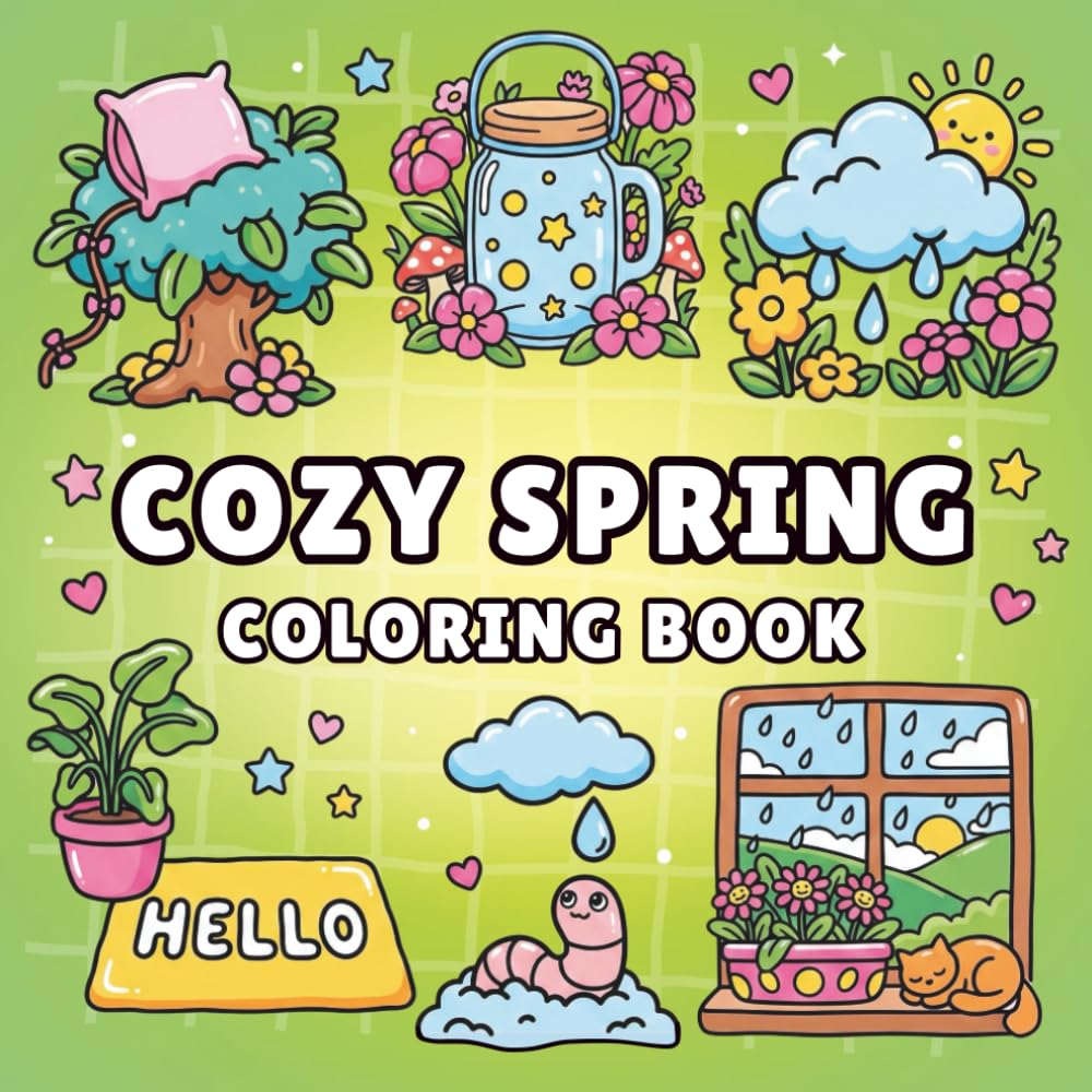 Cozy Spring Coloring Book: Cute and Cheerful Scenes for Relaxation Featuring Bold & Easy Designs