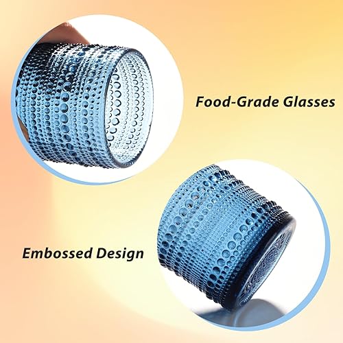 Miniatura 7 de Juego de 6 vasos para beber Hobnail de 15 onzas, vasos de vidrio vintage de Júpiter, vasos de cristal vintage de Júpiter en relieve para cerveza,