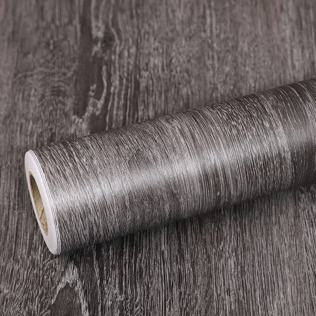 Taogift Grey Self Adhesive Vinyl Film Retro Wood Look Furniture Sticker Paper Wallpaper Kitchen Cabinets Cupboard Table Desk Countertop Walls Furniture Crafts Removable Waterproof (Dark )