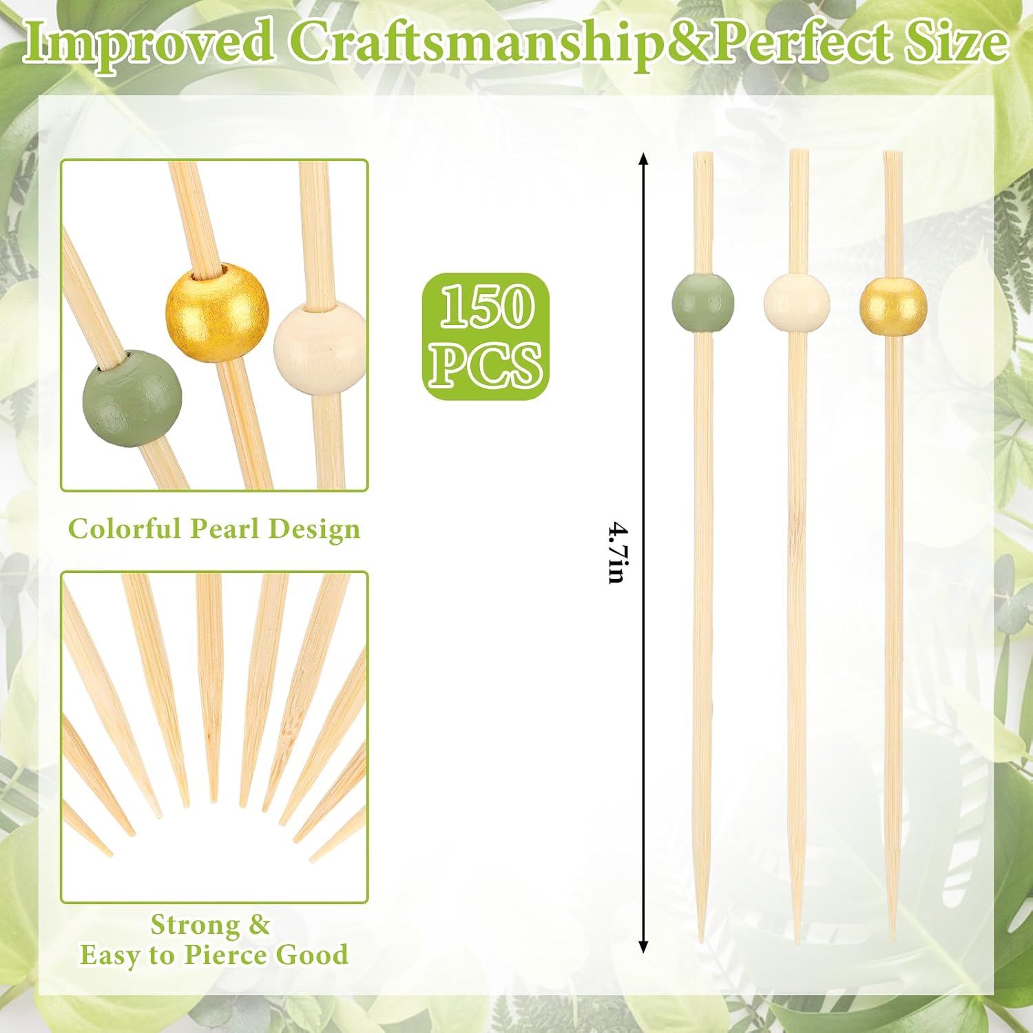 Foldtier 150 Pcs Cocktail Pick 4.7" Toothpick for Appetizer, Sage Green