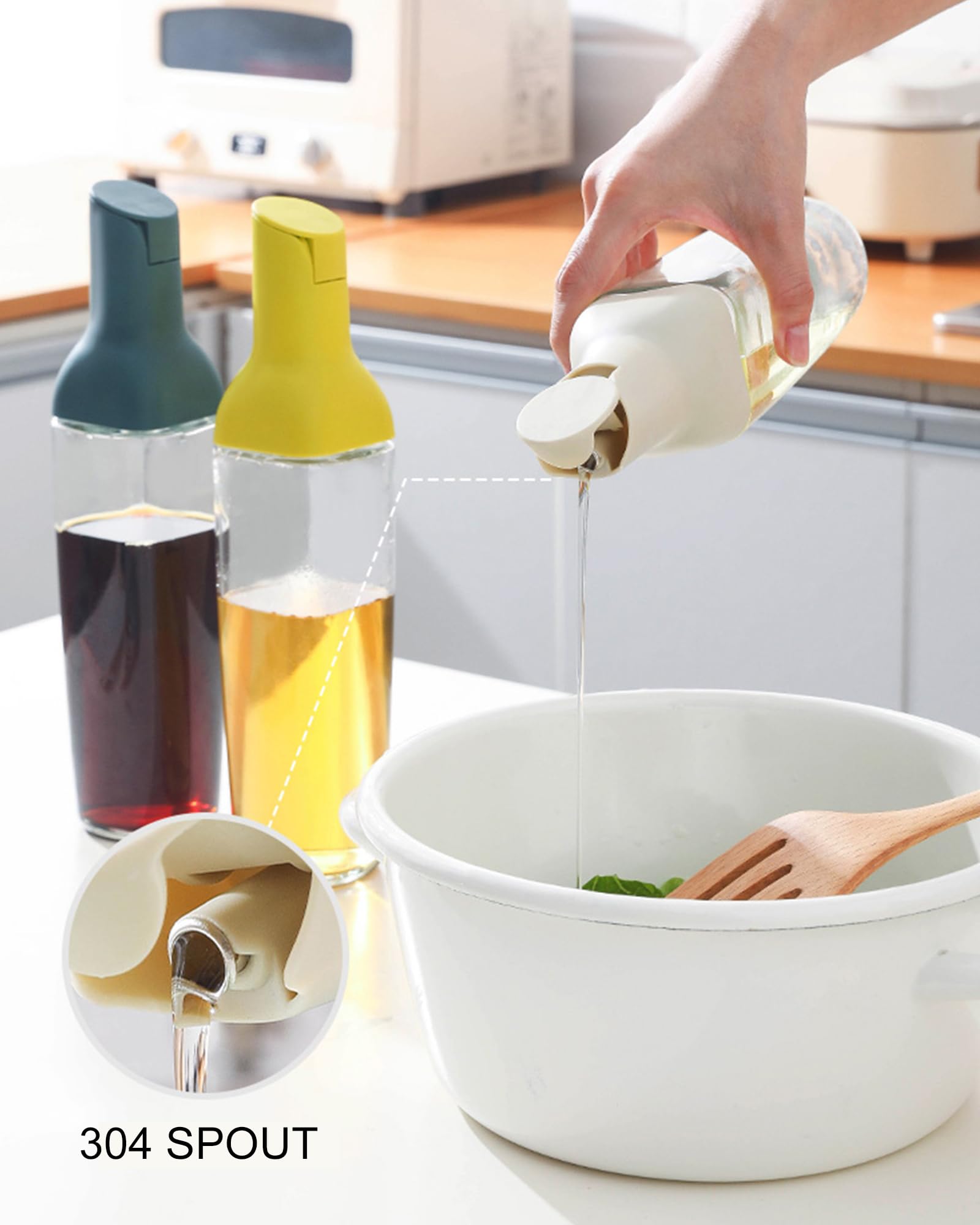 OD02 Ölspender Für Küche – 500 Ml, Automatisches Klappen, Tropffrei, Breite Öffnung, Beige