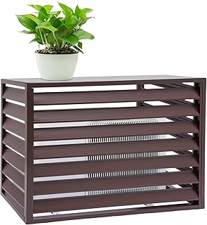 PERFERATE Air Conditioner Fence Screen 4 Panels Outdoor Wood Privacy Fence Screens Outdoor Privacy Screen for Outside AC Unit Cover Freestanding AC Covers, 43.3×23.6×31.5in (Coffee)