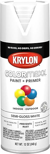 Krylon K05580007 COLORmaxx - Pintura y base en aerosol para uso en interiores y exteriores, color blanco semibrillante, 12 onzas (paquete de 1) disponible en Yaxa Peru