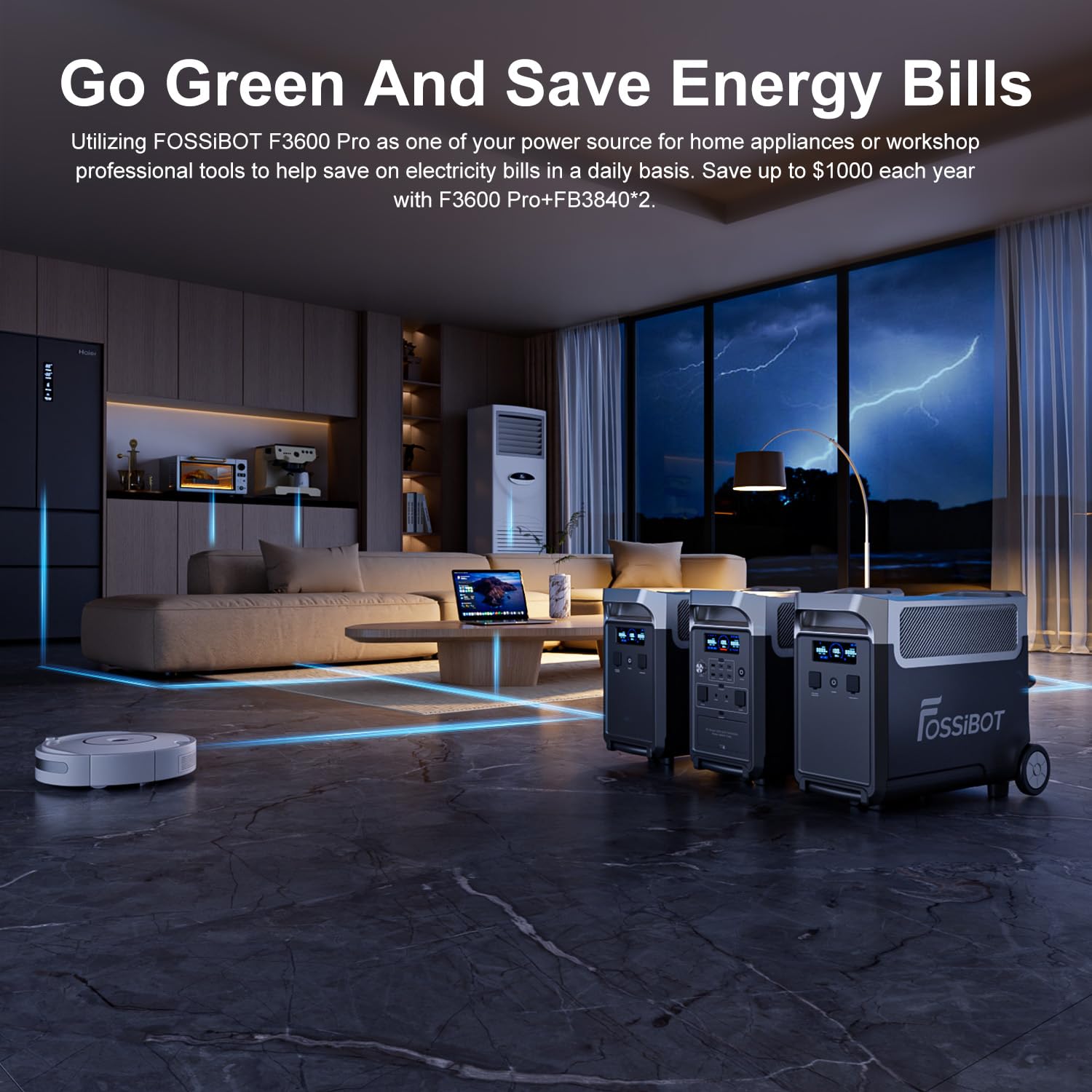 FOSSiBOT F3600 Pro Centrale Elettrica Portatile Uscità CA da 3600W, 3840 Wh batteria LFP Durata di servizio di 15 anni, espandibile 3,8 – 11,5 KWh, Power station generatore solare per casa campeggio