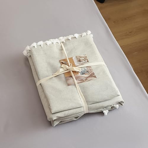 Miniatura 9 de Simple&Opulence Juego de funda de edredón de lino bohemio con flecos de borlas, juego de edredón de mezcla de algodón de lino de 3 piezas, 1 funda