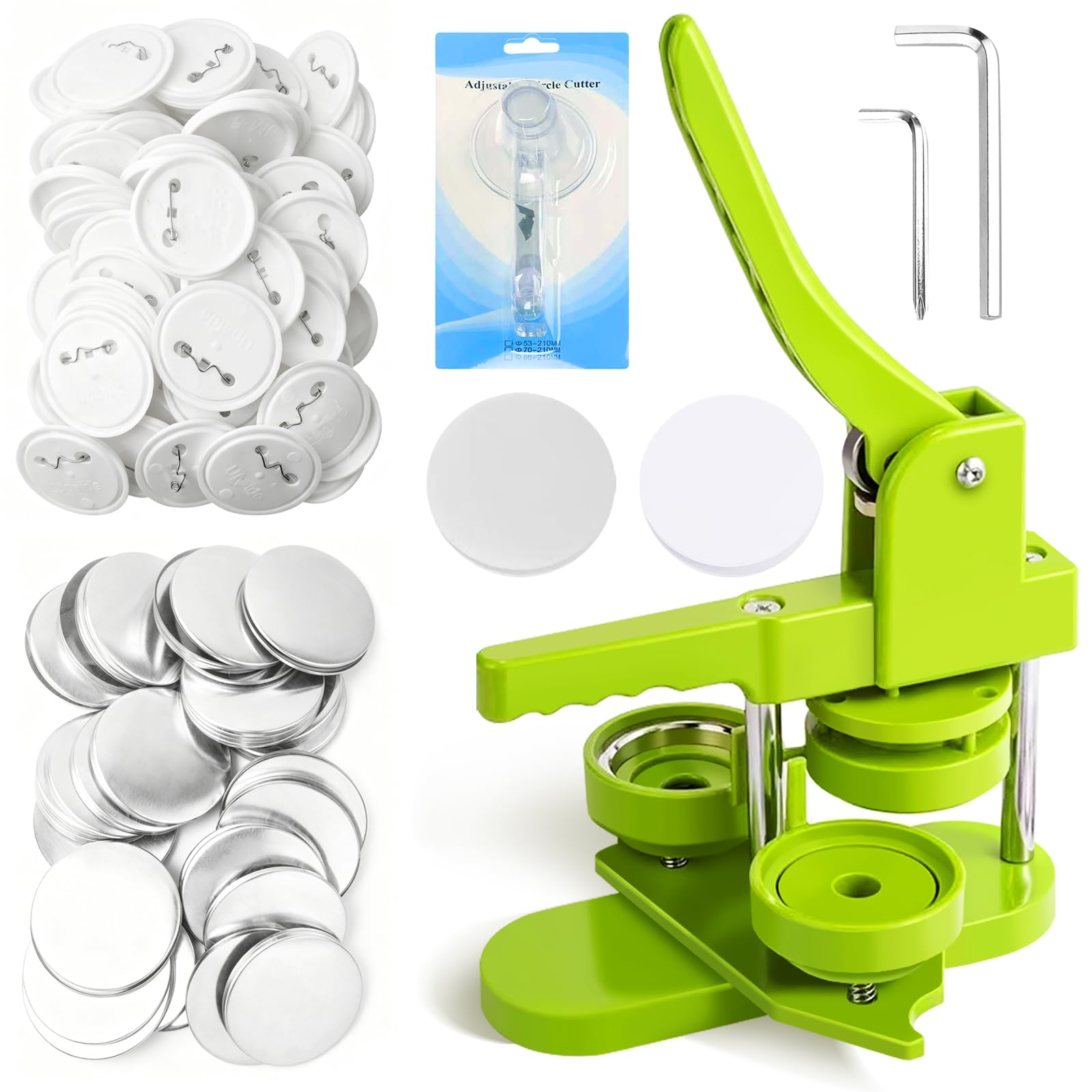 Buttonmaschine 58 mm (3. Generation) – Installationsfreie Buttonpresse für DIY-Ansteckbuttons, Stanzmaschine mit 100 Button-Rohlingen, Motiven & Kreisstanzer