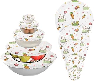Reusable Cloth Bowl Covers for Bread, Food, Fruit, Leftovers - Elastic Food Storage Covers for Kitchen and Picnic - 5 Piece Cute Rabbit and Carrot