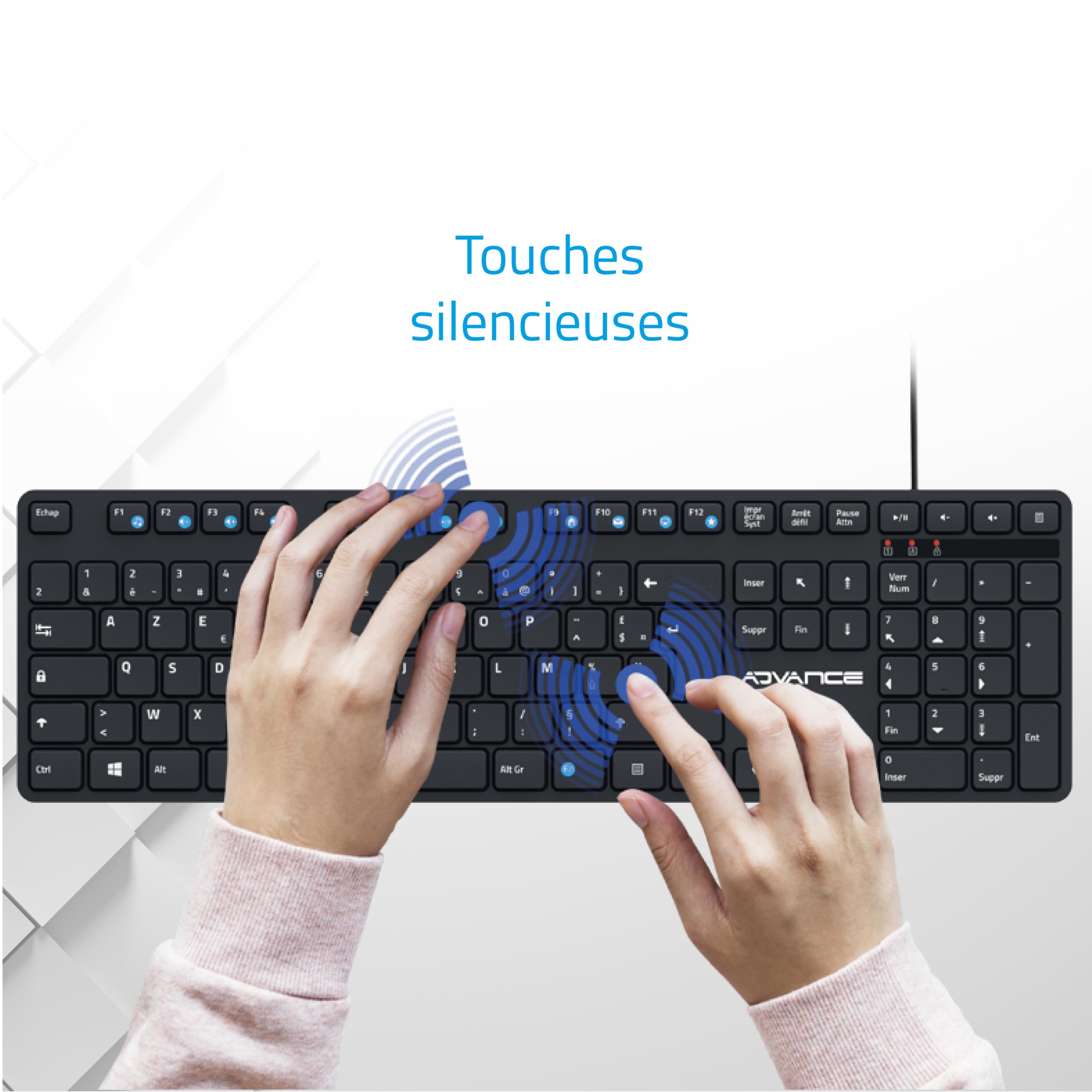 Workmate Plus : Kit Bureautique Complet pour PC/Portable/Clavier USB multimédia AZERTY + Souris USB 4 Boutons 2400 DPI/Touches et Clics Ultra Silencieux