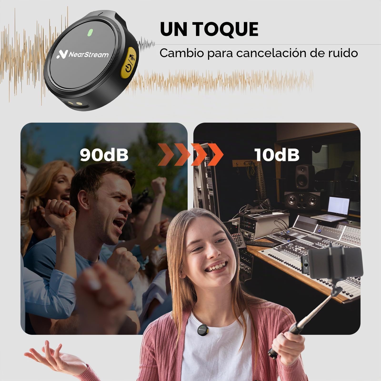 NearStream AWM25T Micrófonos Inalámbricos de Solapa para iPhone/Android/PC, Micrófono Portátil con Cancelación Inteligente de Ruido, para Streaming, Grabación de Videos y Vlog