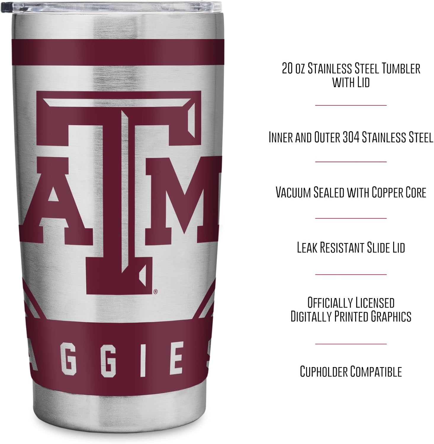 Rico Industries NCAA 20oz Stainless Steel Tumbler with Lid - Great For Coffee, Tea, Water or Cocktails - Image 7