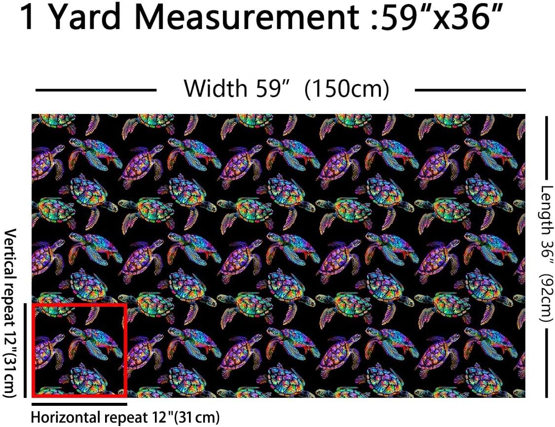 Feelyou Sea Turtle Fabric by The Yard, Ocean Reptile Tortoise Upholstery Fabric, Coastal Outdoor Fabric, Nautical Beach Reupholstery Fabric for Chairs, 5 Yards, Colorful Black