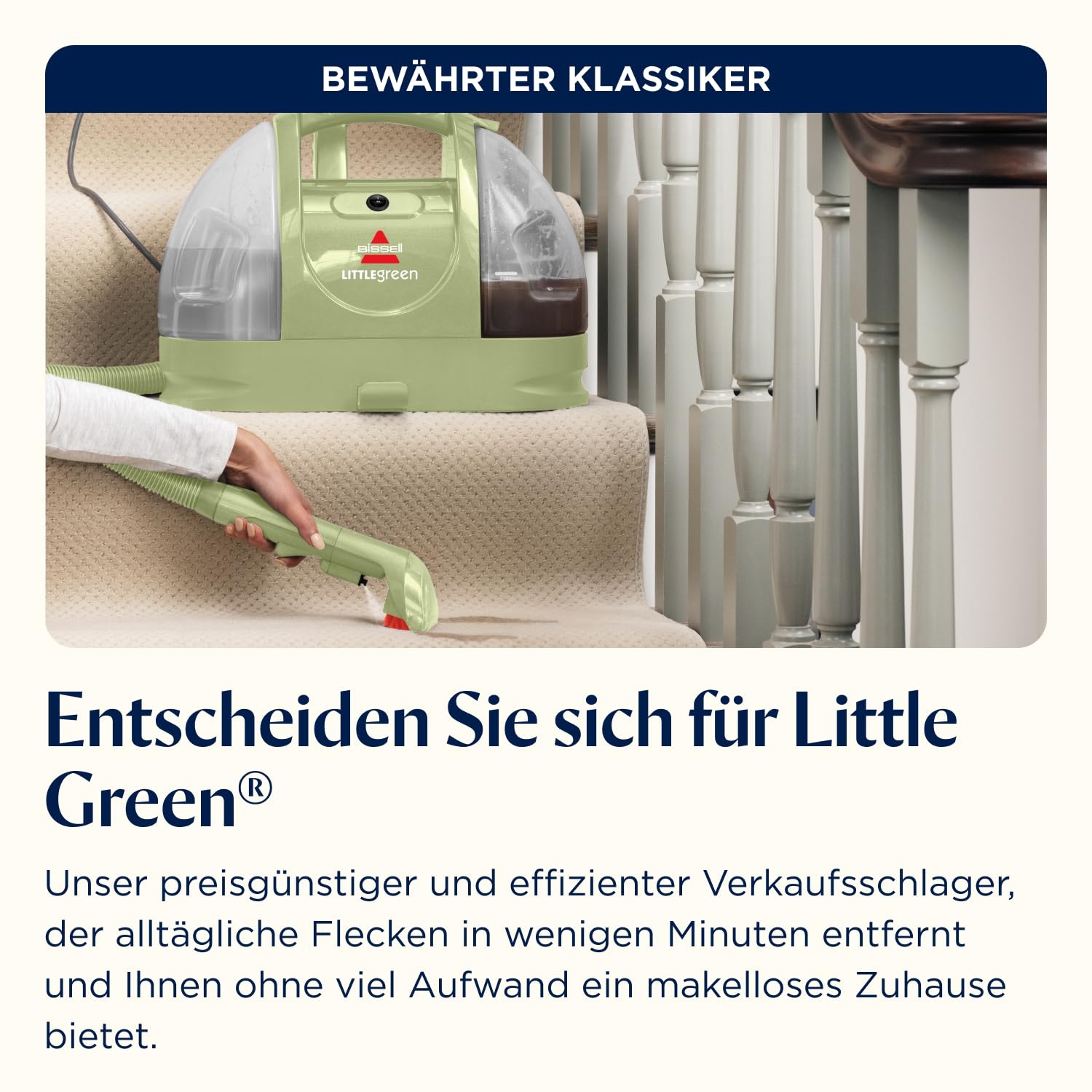 BISSELL Little Green, Polsterreiniger Gerät, Teppichreiniger für Alltägliche Flecken & Verschmutzungen, Waschsauger, Nasssauger für Teppiche, Polster, Auto & Mehr, Leistungsstarker 340W Motor, 4098N