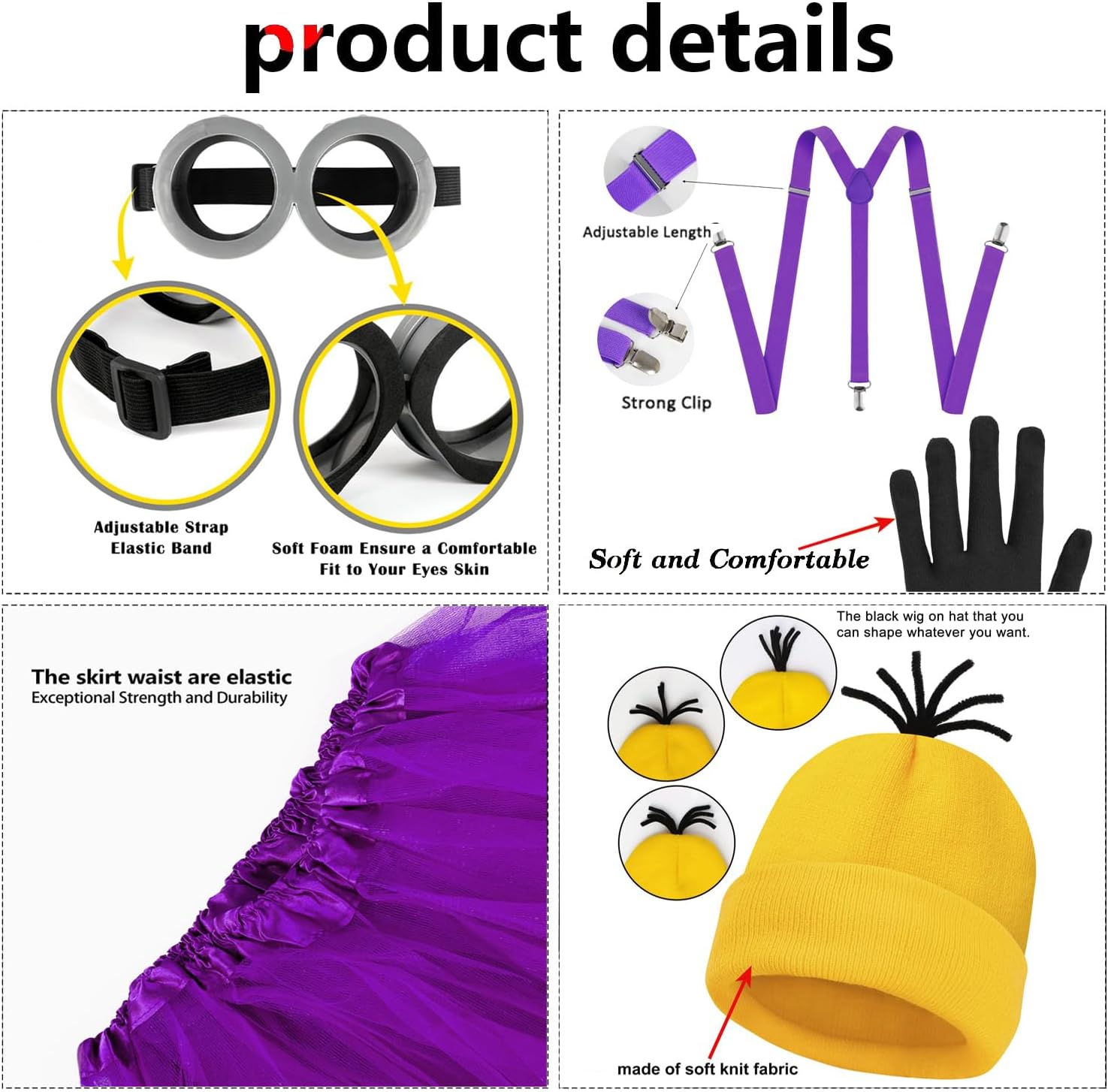 5Pcs Halloween Costume Accessories Adult, Goggles/Beanie/Gloves, Halloween Cosplay Party Set (purple) - Image 3