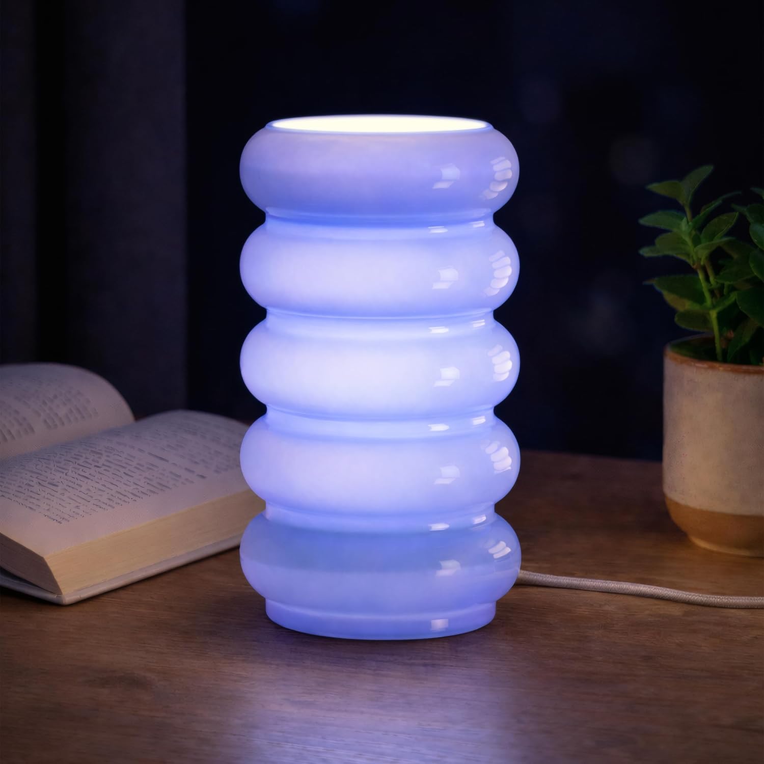 10.4” 5-Tier Stacked Bubble Glass Table Lamp for Living Room, Stepless Dimmable Nightstand Lamp for Bedroom Desk, Home Decor, Dorm, Bedside, Entryway, Bookshelf, Bulb Not Included, Blue