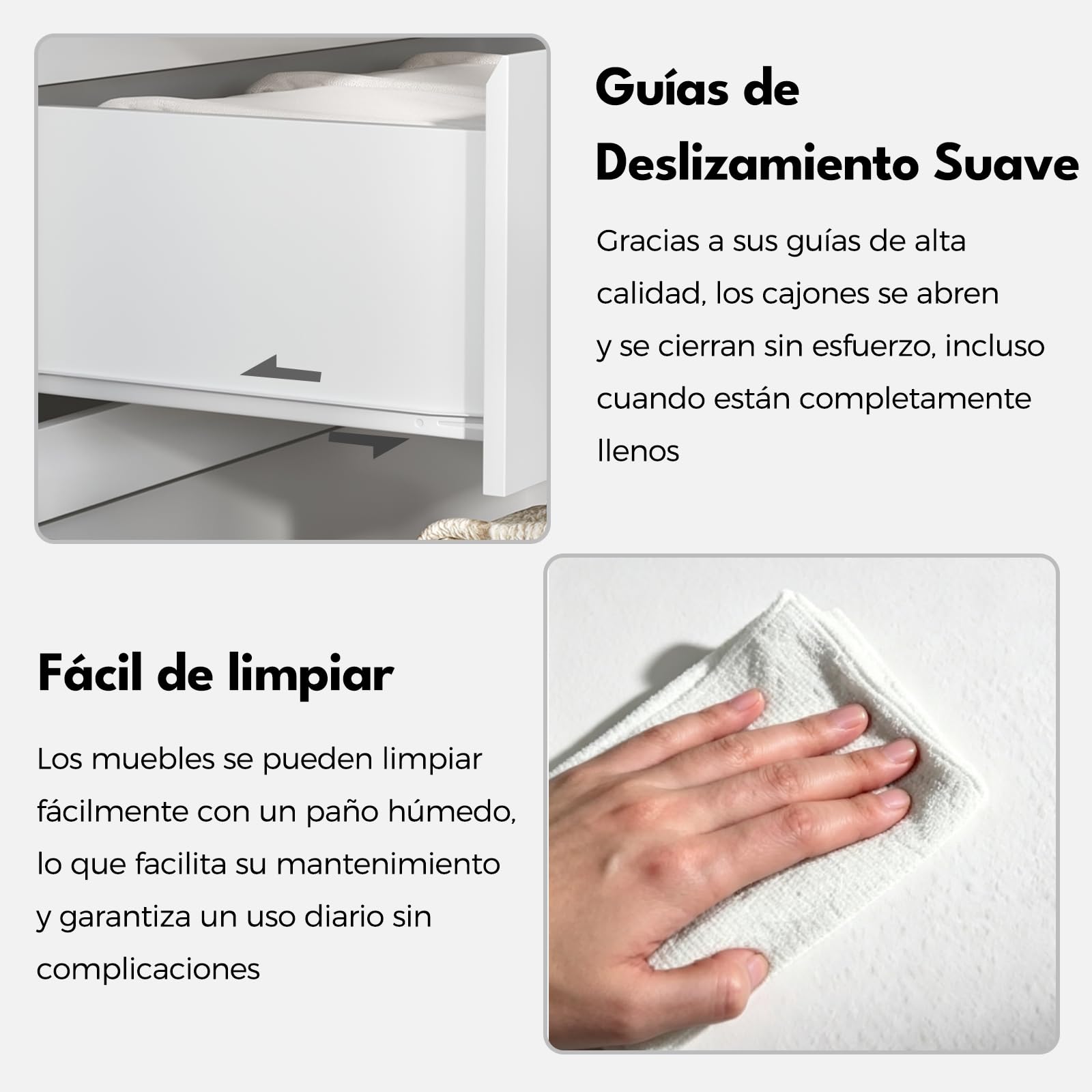 BEWISHOME Comoda Dormitorio,Cajonera con 5 Cajones,Cajonera Blanca,Comodas y Cajoneras,Cómoda Moderno para Pasillo,Salon,Tirador Oculto,68x38x94 cm,EKCG07W