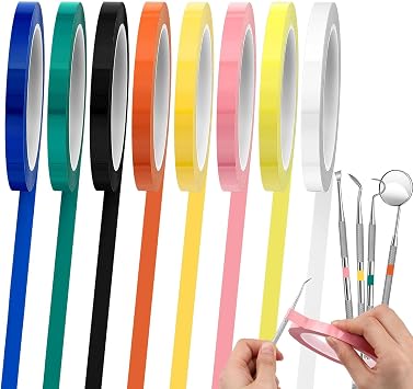 Colored Autoclave Tape,270 Fahrenheit Tool Marking Tape,216 ft/L x 0.4 in/W,8 Rolls