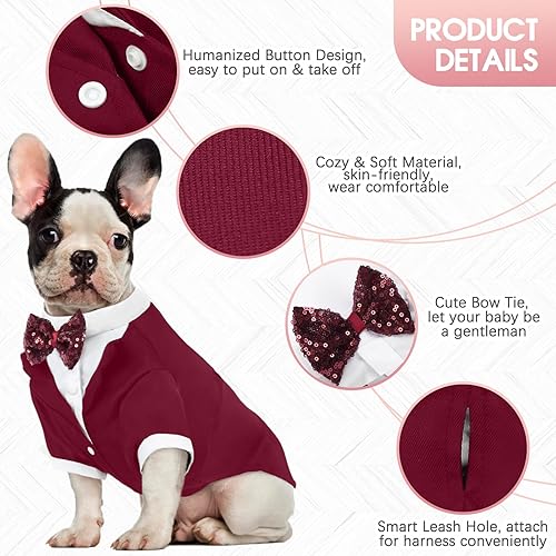 Miniatura 9 de Kuoser Camisa para perro, ropa para perros pequeños, elegante traje con corbatín, camisa de boda, esmoquin formal con corbata negra, traje de perro