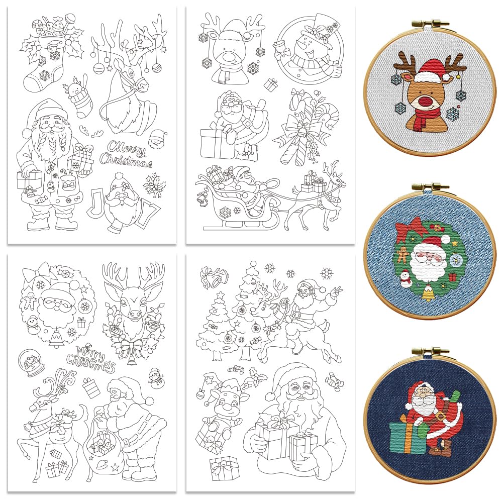 Peacoblue Santa and Reindeer Stick and Stitch Embroidery Patterns
