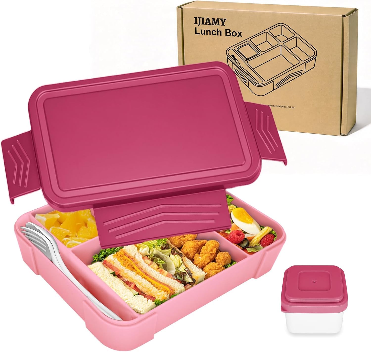 IJIAMY Bento Lunch Box Kids, Bento Box Lunch Box Adults with 5 Compartments and 1 Salad Dressing Containers, Snack Box for Kids and Adults Work School (Light Pink)