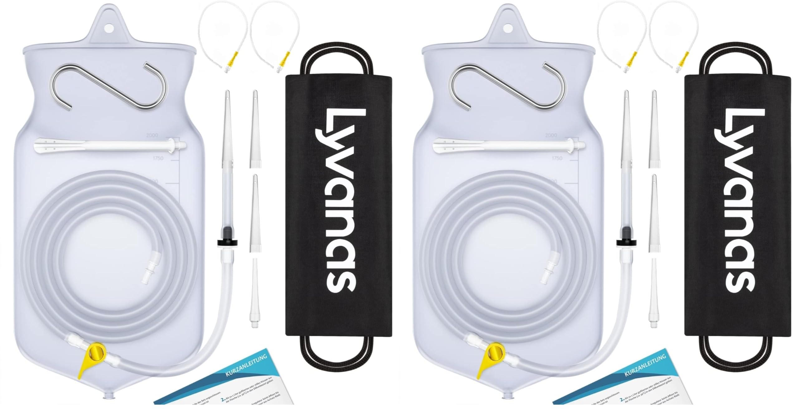 Lyvanas Einlauf Set Zur Darmreinigung (BPA- Und Phthalatfrei) - 2 Liter Klistier Set In Vollausstattung Für Alle Einläufe - Premium Reise Irrigator Set (Packung mit 2)