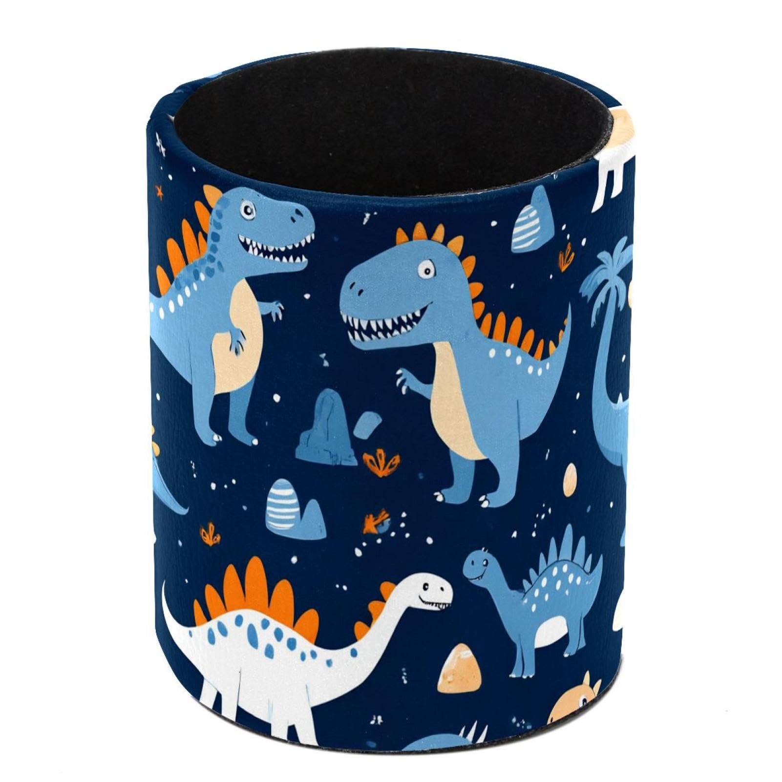 HEOEH Dinosaur Pen Holder for Desk, PU Leather Pencil Holder Pen Cup Marker Holder Makeup Brush Holders, Desk Accessories & Workspace Organizers for Home, Office