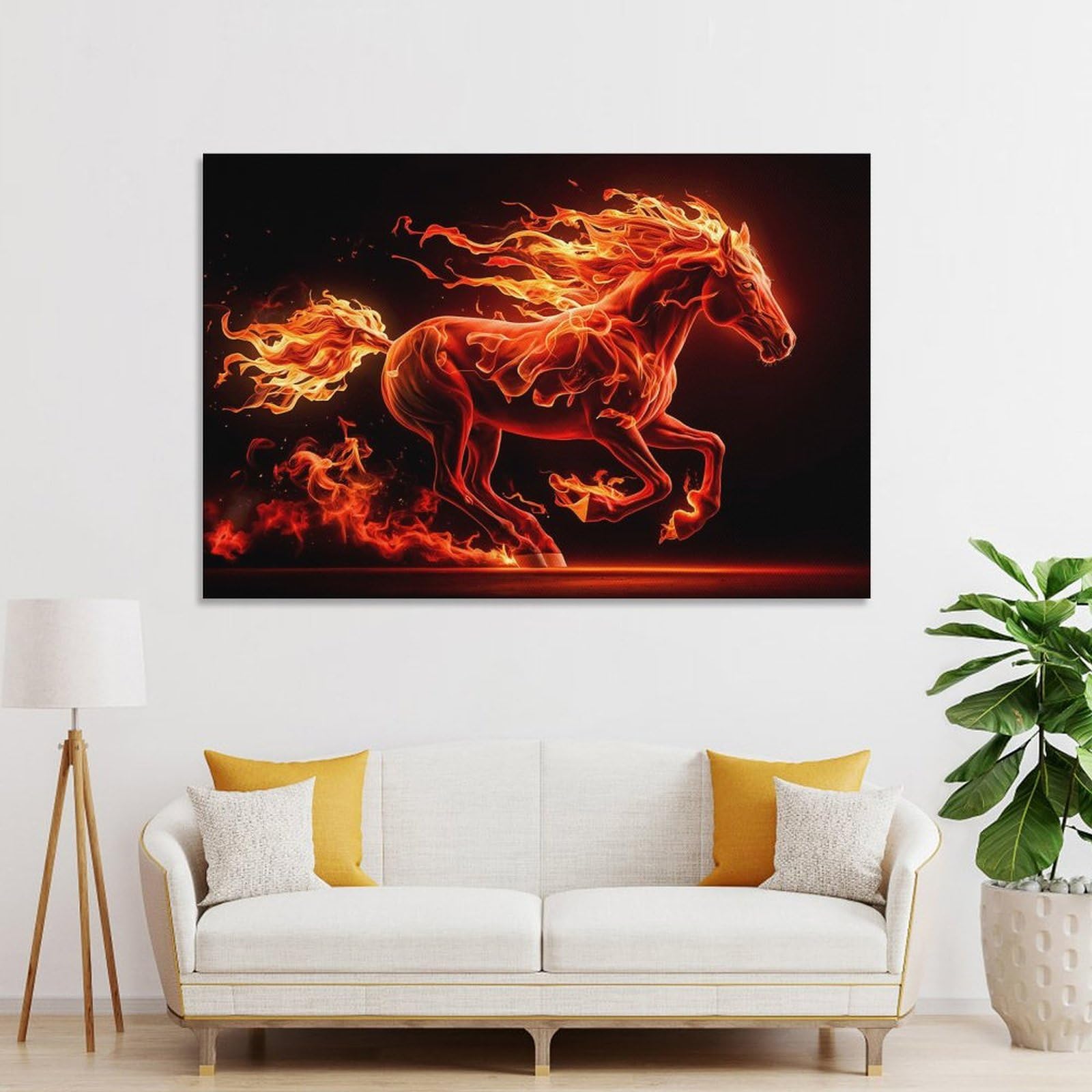 Junmoney Unframe-Style-5 Flaming Horse Art Print Wall Picture Print, 08X12inch(20X30cm), For Lounge, Study, Hallway Or Flat Walls, Canvas Wall Art That Fits Changing Layouts