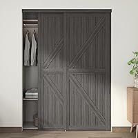 JUBEST 60x80 Gray K-Style Double Bypass Sliding Closet Door with Hardware, Preassembled Solid Wood, Waterproof PVC, Easy Install