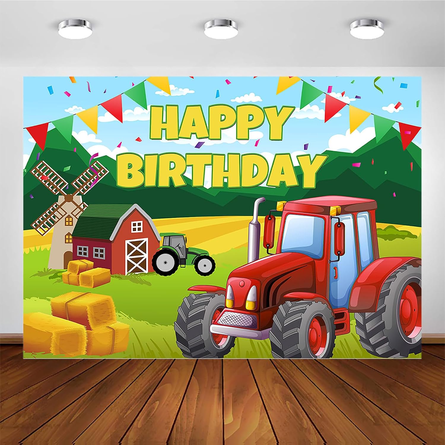 Avezano Farm Birthday Backdrop for Kids Farm Red Barn Tractor Birthday Party Decorations Banner Tractor Themed Backdrop for Children (8x6ft)