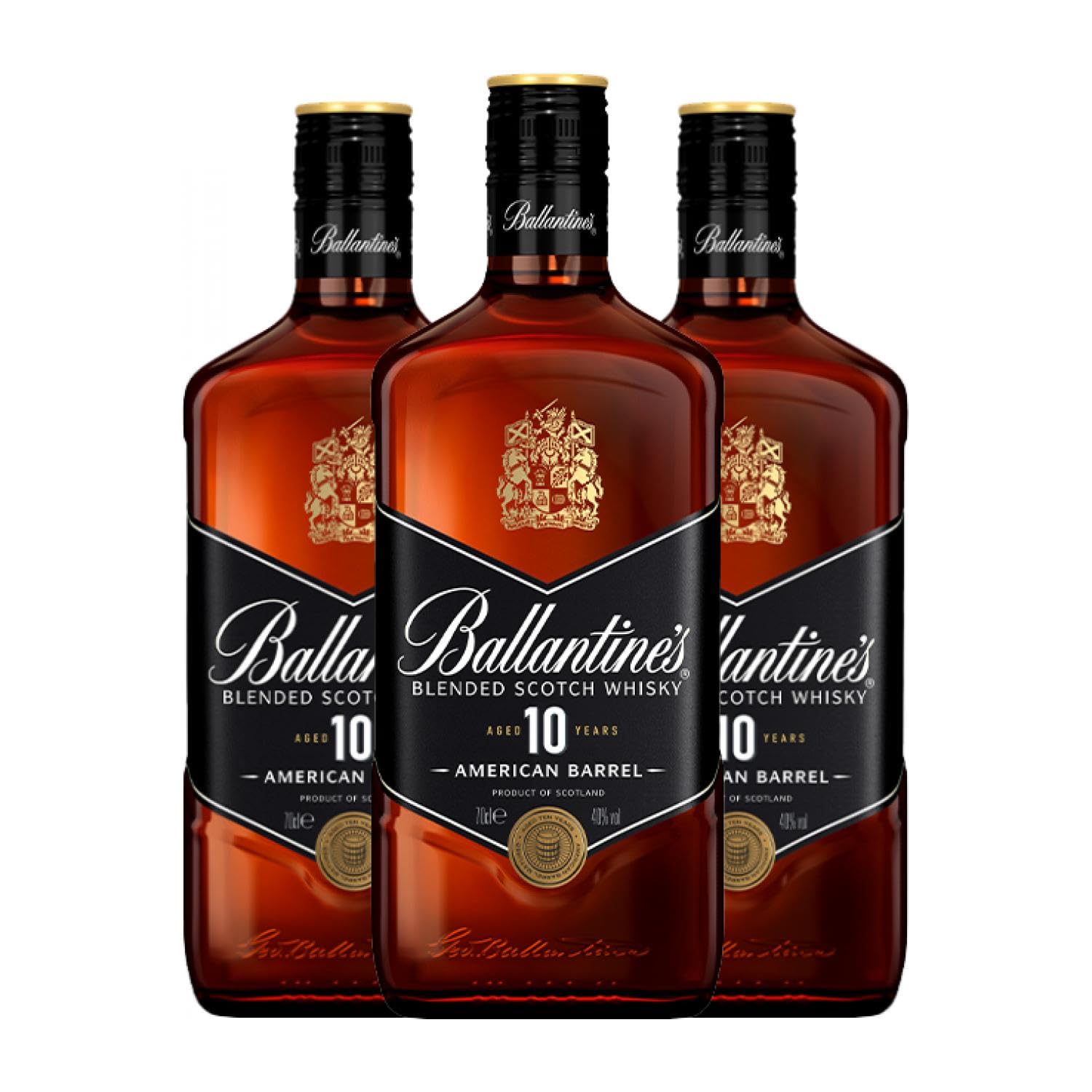Whiskey Blended Ballantine's American Barrel 10 Jahre 70 cl (Schachtel mit 3 Flaschen von 70 cl)