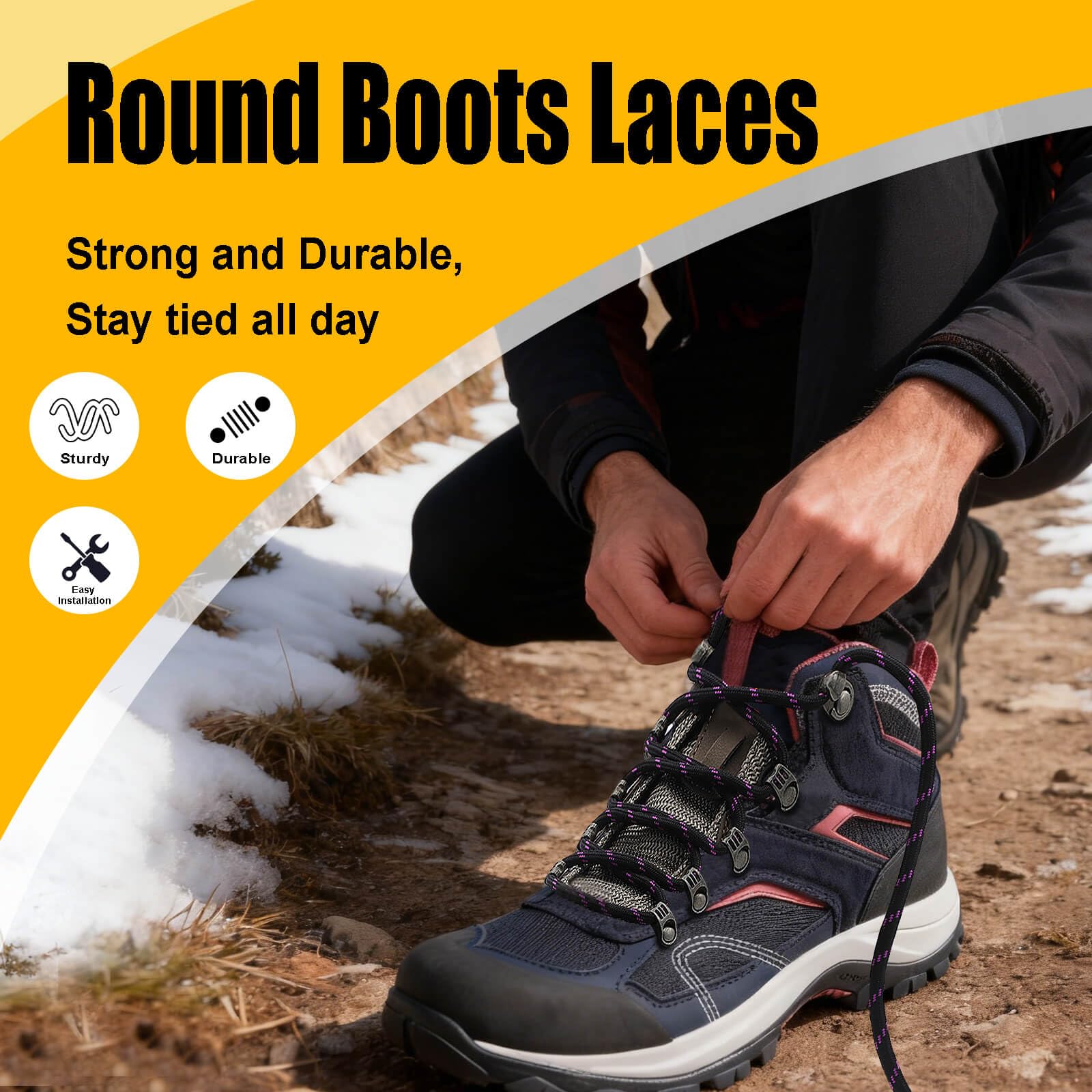 DELELE 2 Pair Thick Round Climbing Shoelaces Hiking Shoe Laces Boot Laces