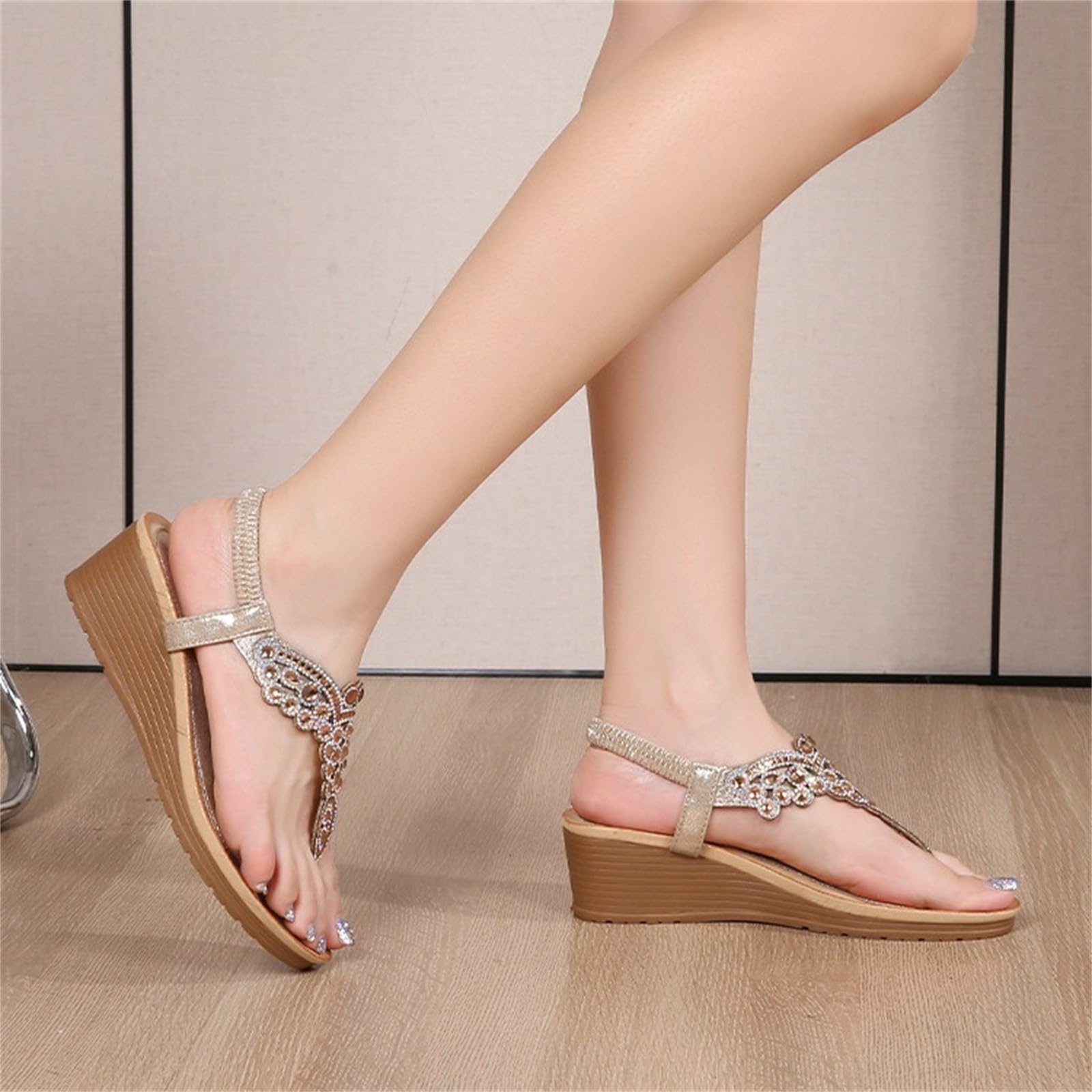 Sandalo Zeppa Donna Scarpe Eleganti Basse Sandali da donna nuovi estivi comodi e alla retrò stile etnico leggero spiaggia vacanza tacco elastico fondo Sandali Con Tacco Sandalo Estivo Elegante