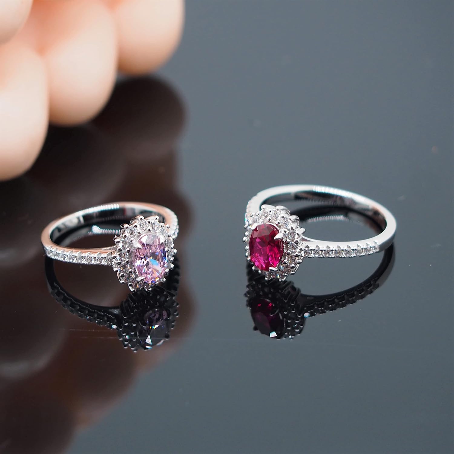 Women's 925 Sterling Silver Ruby/Padparadscha Sapphire Ring, Fashion Promise Anniversary Propose Wedding Ring with Simulated Gemstones for Women