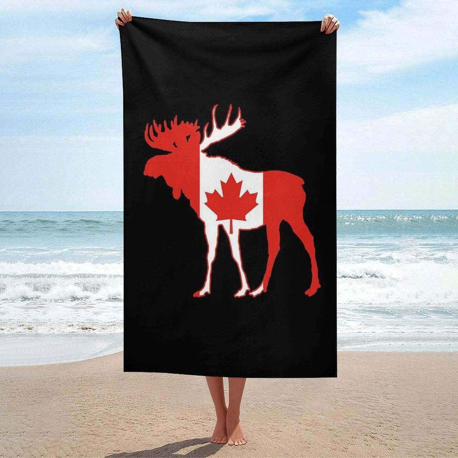 LEDFCVSU Beach Towel, Canada Deer Bath Towel, Absorbent Towel for Swimming, Sports, Travel