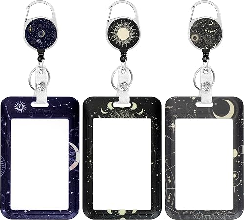 Paquete de 3 portatarjetas resistentes con carrete retráctil, etiqueta de identificación con nombre de trabajador, clip de mosquetón, protector de