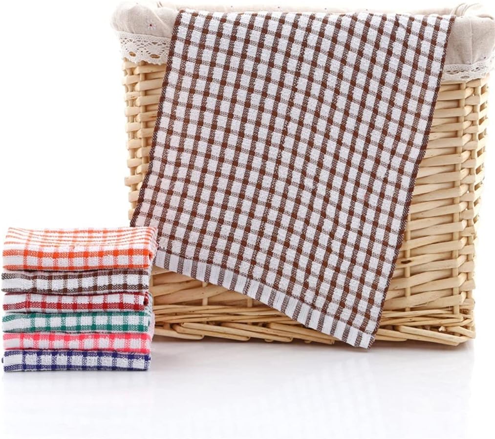 10pcs Cleaning Cloth Tea Towels Kitchen Plaid Dish Cotton Absorbent Cloths Dishcloth Handkerchief Lattice Towel