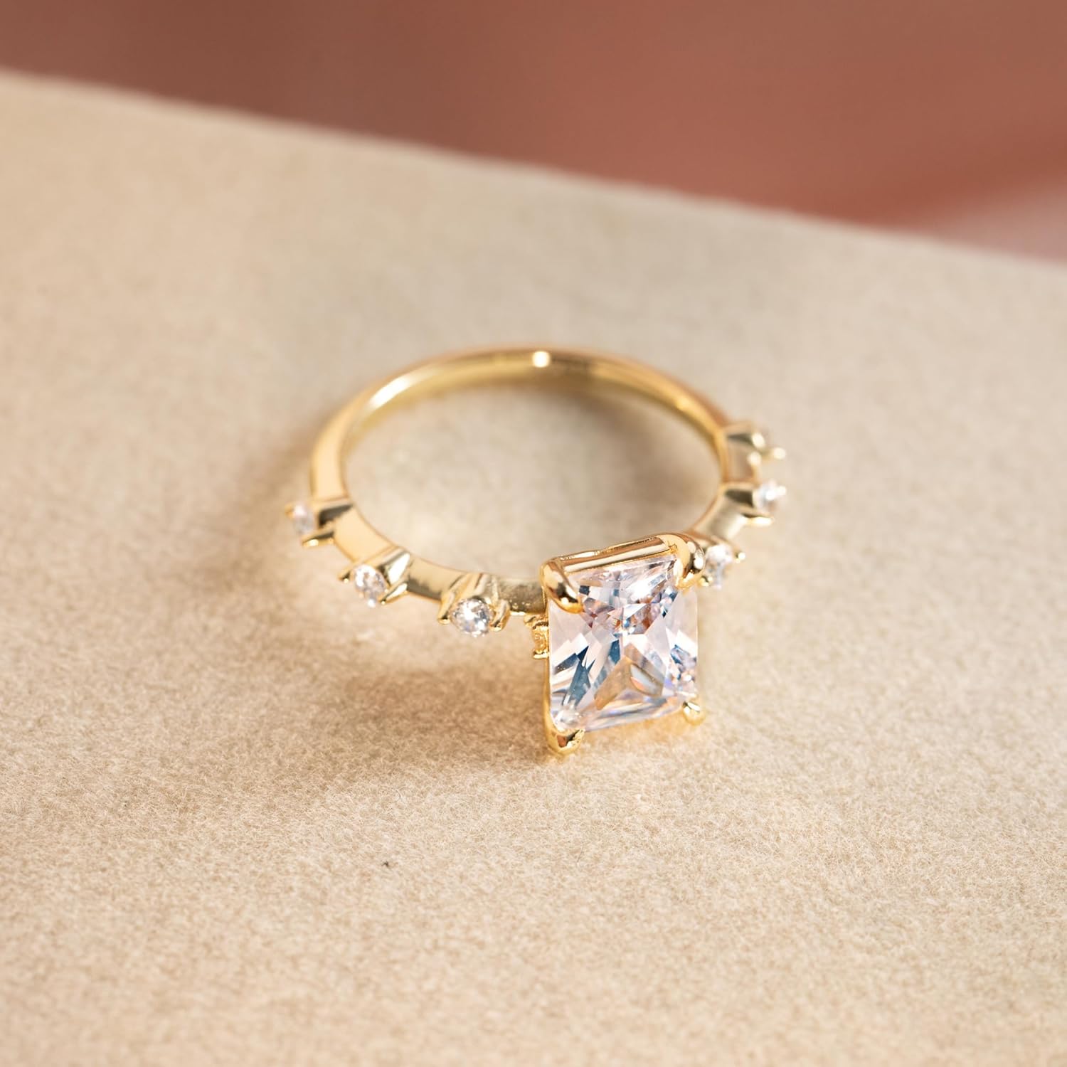 14K Gold Plated Cubic Zirconia Ring 925 Sterling Silver Emerald Cut CZ Wedding Promise Eternity Rings for Her Wedding Bands for Women Size 5-9 - Image 6