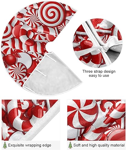 Miniatura 3 de Falda de árbol de bastones de caramelo rojos de 36 pulgadas, tapete de árbol de invierno de Navidad, suministros de fiesta para interiores y