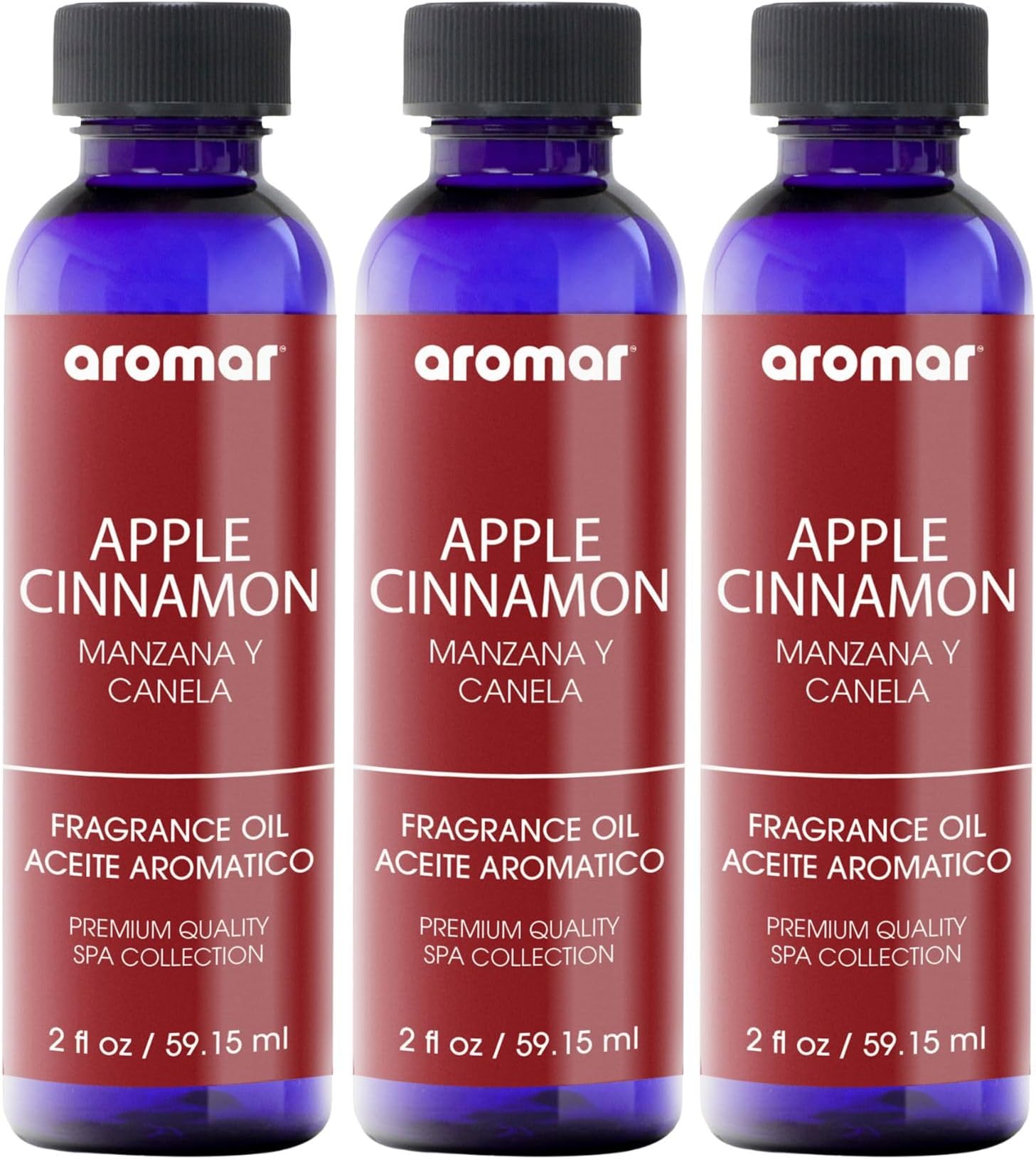 AROMAR Premium Fragrance Oil, Pack of 3 Apple Cinnamon 2oz. Bottles. Long Lasting Aromatic Scent, Fresh and Revitalizing Aromatherapy for Living Room, Bedroom, and Kitchen