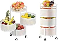 Vista 15 de JAQ Cesta giratoria de frutas, 5 niveles de metal resistente, estante de almacenamiento de cocina, carritos sin montaje en ruedas rodantes