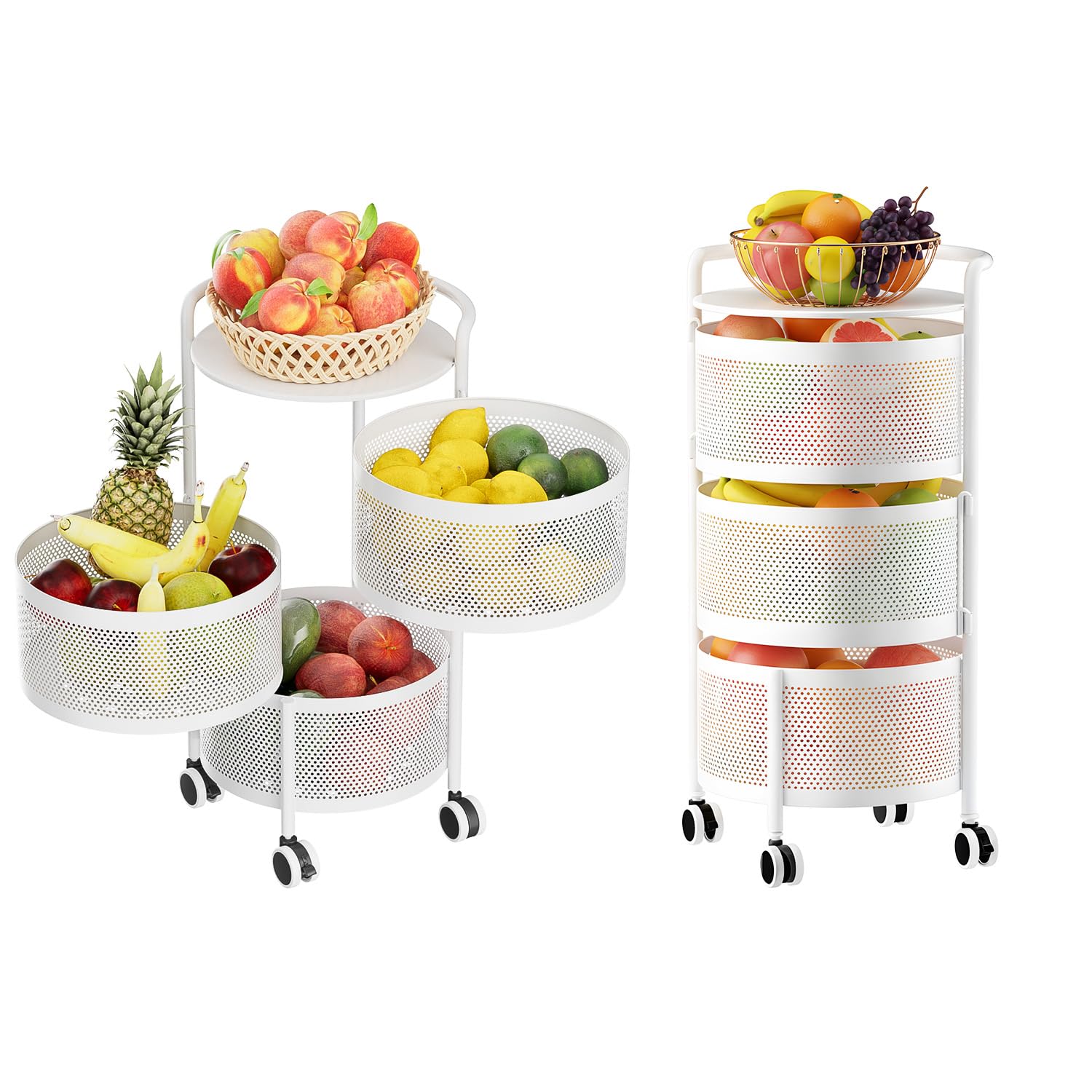 JAQ Vegetables Storage Basket, Rotating Storage Shelves Basket Carts Rack Organizer Bin on Rolling Wheels in Kitchen Household for Fruits Grocery