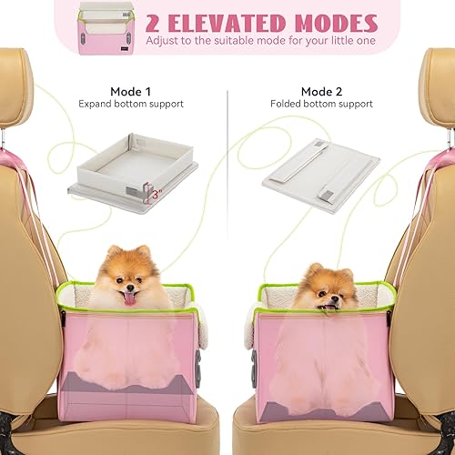Miniatura 4 de PETSFIT Asiento de automóvil para perro pequeño, asiento elevador portátil para perro con correa de clip, correas ajustables, perfecto para mascotas
