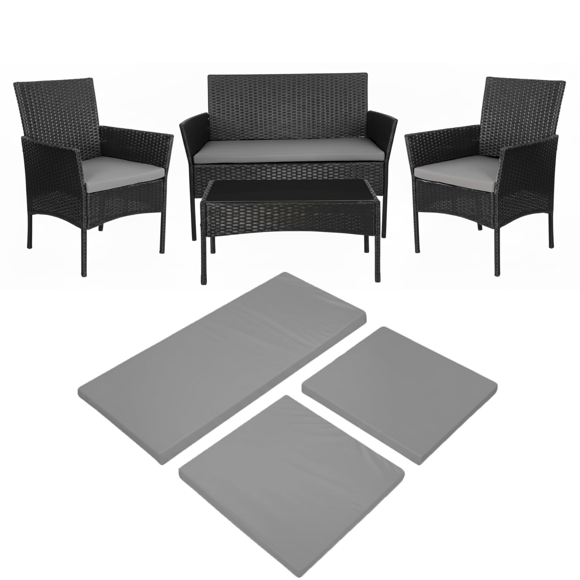 Cuddle Cloud 3 Pieces Replacement Cushions Set For Rattan Furniture Water Resistant Sofa Patio Garden Outdoor Furniture Seat Pads Lightweight & Durable 3 PCs Garden Furniture Cushions (Gray)