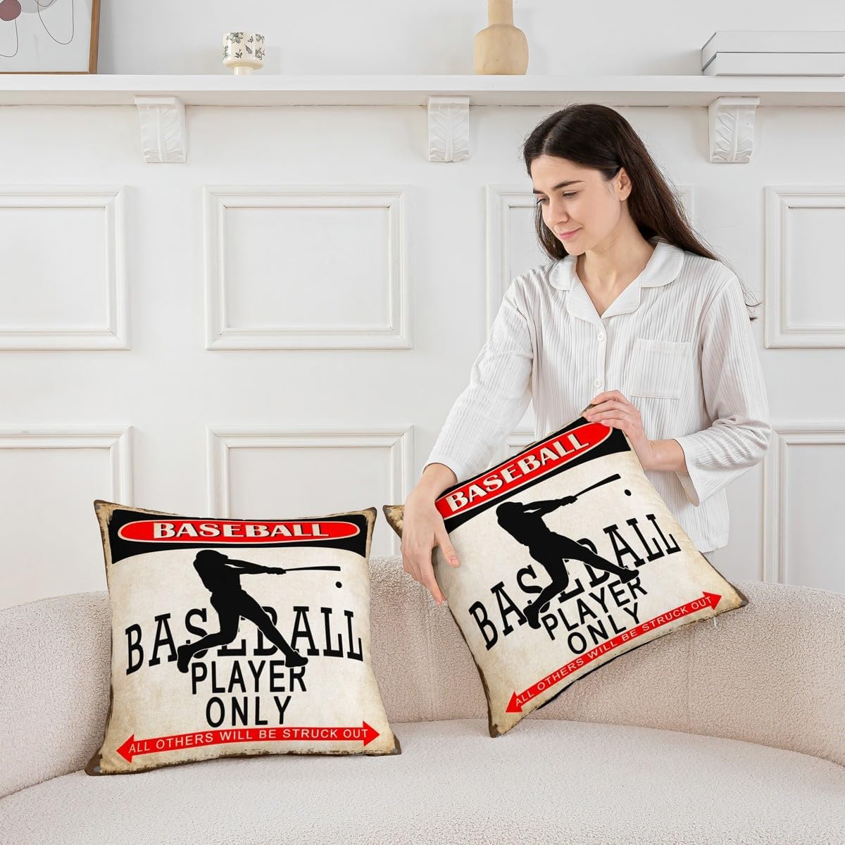 jejeloiu 16 x 16-Inch Baseball Decor Pillowcase Boys Girls Sports Game Throw Pillow Covers Set of 4 for Kids Women Men Baseball Gaming Cushion Case Room Decor Bedclothes Zipper image 3