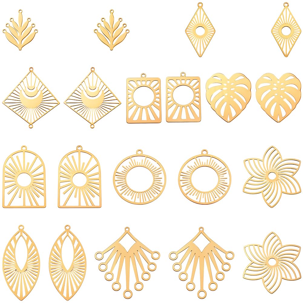 Pendentifs en laiton feuille d'or SUNNYCLUE au design filigrane vintage