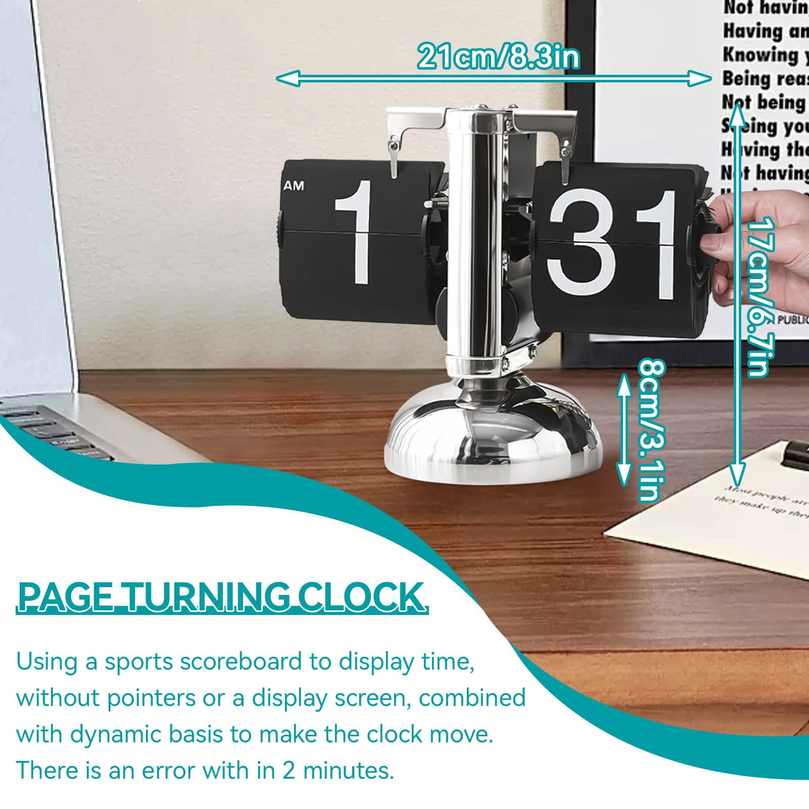 HERCHR Voltear El Reloj, Reloj Retro Abatible, Reloj De Escritorio, Reloj De Vuelta Automática Reloj De Mesa, Digital con Tapa, para El Hogar, Oficina, Decoración De