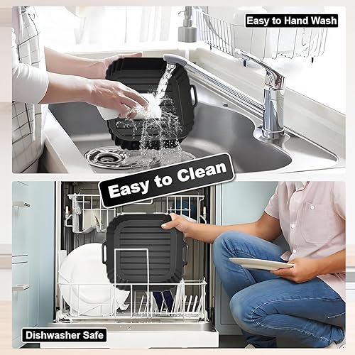 Miniatura 8 de Forros cuadrados de silicona de 8.5 pulgadas para freidora de aire, paquete de 2 forros reutilizables para freidora de aire Ninja AF141 AF142 AF181