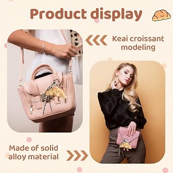 Croissant Keyring, Cute Plush Bag Charm with Ice Cream Design, Soft Pendant for Bags & Keys, Aesthetic Kids Keyring