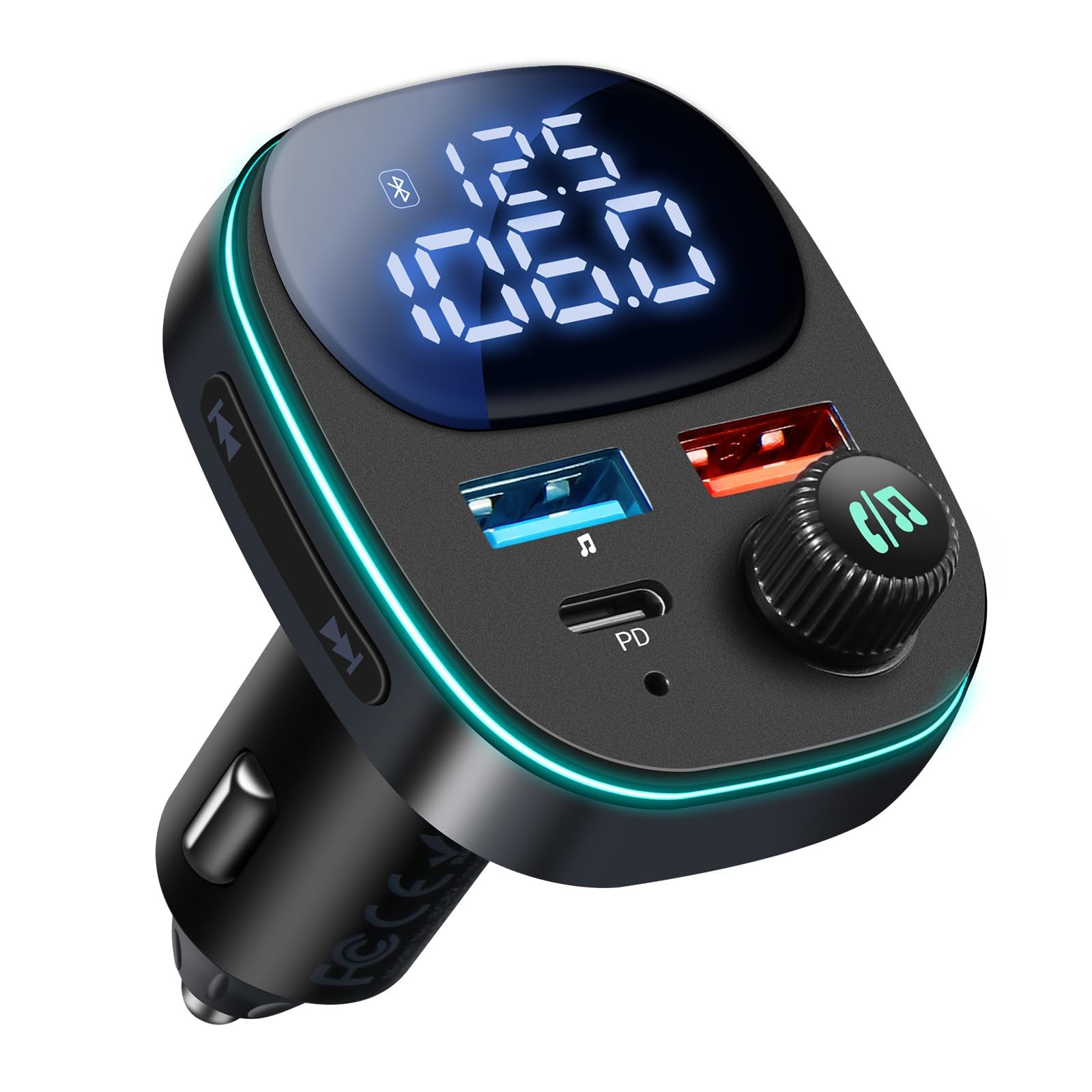 Hoppac Bluetooth Car Adapter, FM Bluetooth 5.3 Transmitter with PD 30 and QC 3.0, Radio Car Kit Cigarette Lighter Adapter Hands-Free Calling Music Listening