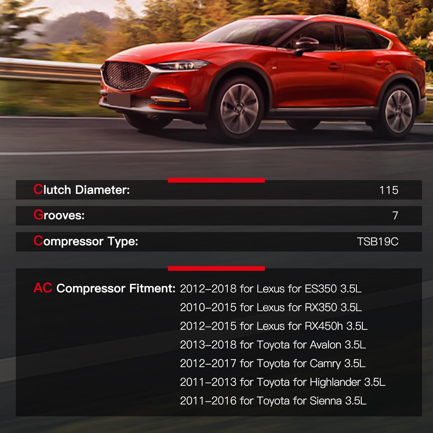 cciyu Air Conditioning Compressor Fit for Lexus ES350 RX350 RX450h for Toyota Avalon Camry Highlander Sienna 3.5L 2010-2018 AC Compressor Pump